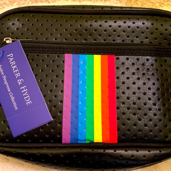 Parker & Hyde Neoprene Black Crossbody with Rainbow Strap - Picture 2 of 6
